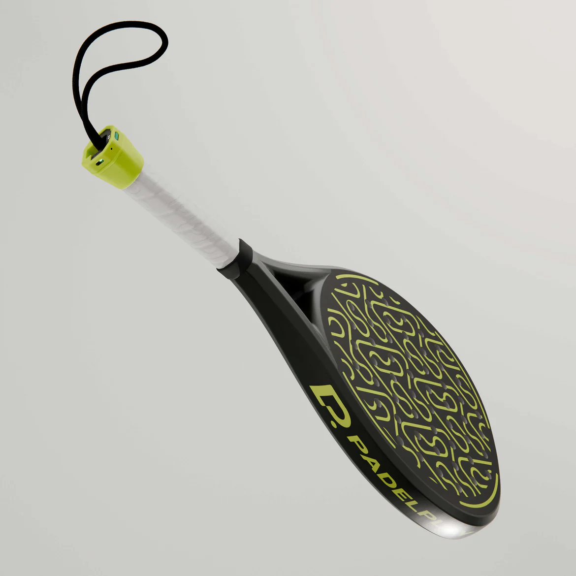PadelPlay sensor mounted at the handle of a padel racket